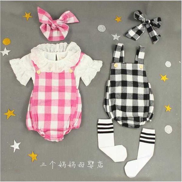 CLASSIC Baby Girl Girl Plaid Romper + Bandeau 2 pcs Vêtements Ensemble de vêtements Chèques Checks Global Enfants Combinaison 210529