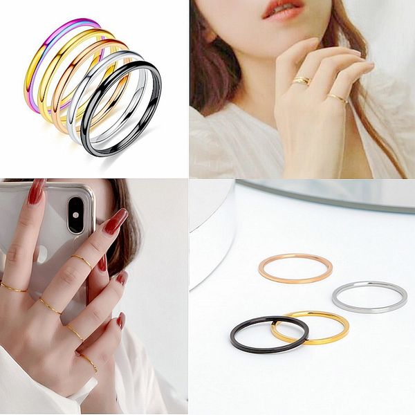 Anillo de banda de 2MM estilo INS clásico anillos de boda de acero inoxidable joyería para regalo de mujer