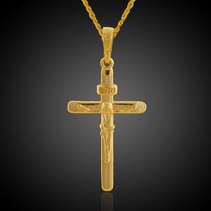 Klassieke sieraden Jesus Cross hanger 18k geel goud gevuld kruisbeeld hanger Chain2340