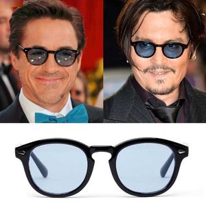 Clásico Johnny Depp Gafas de sol redondas Mujeres Retro Rice Nail Pequeño Oval Gafas de sol Hombres TONY Blue SunGlasses Ocean Lens UV400 0928