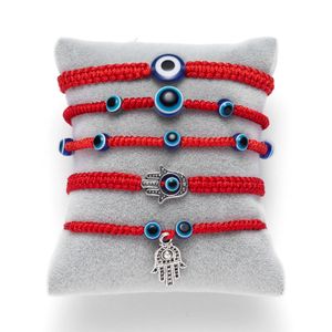 Bracelets classiques kabbale en fil rouge, tressés à la main Hamsa, perles bleues turques contre le mauvais œil, bijoux d'amitié de Fatima