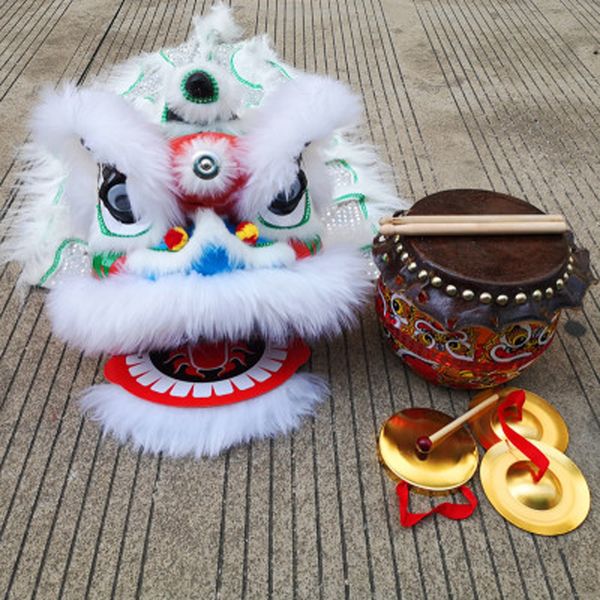 Clásico Kid Lion Dance gong Drum Mascot Costume 2-5age 12inch Cartoon Props Sub Play Desfile Outfit Dress Sport Traditional Party Carnival