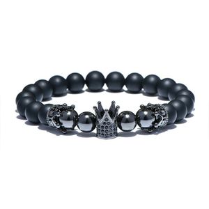 Pulsera clásica para hombre con diseño de corona de rey, Color dorado y plateado, pulseras de cuentas de piedra naturales de 8mm para hombre, joyería masculina fresca, Charm de regalo Ch225B