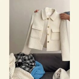 Classique coréen culture Tweed vestes femmes élégant luxe vêtements d'extérieur simple boutonnage Vintage Chaquetas printemps laine mélanges manteaux Q65 240124