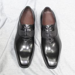 Classic Lace-Up Men's 1935 Oxfords Gentine cuir en cuir Plain Office Robe Chaussures pour hommes Foot-Footwear Oxford de mariage à la main