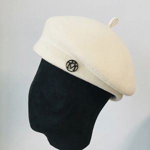 Classique dames béret chapeau fantaisie laine feutre chapeau plus chaud chapeau d'hiver casquette blanc noir femmes Fedora chapeau bibi pilulier chapeau formel 240124