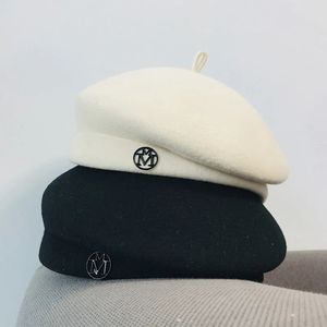 Sombrero clásico de boina para mujer, sombrero de fieltro de lana elegante, gorro de invierno cálido, sombrero blanco y negro para mujer, sombrero Fedora, sombrero pastillero formal 240118