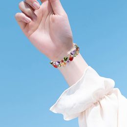 Pulsera clásica para mujer, circonita cúbica multicolor, granate, topacio blanco, amatista, citrino, peridoto, pulseras de Topza rosa, joyería nupcial