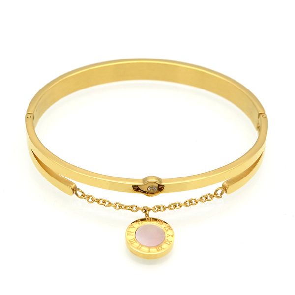 Joyería clásica para mujer, brazalete con dijes de números romanos, pulsera para mujer de acero inoxidable y plata de oro de 18 quilates para regalo