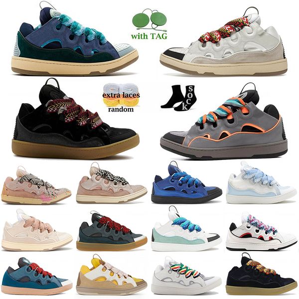 Clásico Lanvinics Zapatos casuales Cuero de primera calidad Hombres Mujeres Plataforma Gris oscuro Racer Azul Triple Zapato blanco Diseñador Zapatillas de deporte Escuela Entrenadores Dh Gate Tamaño 35-46