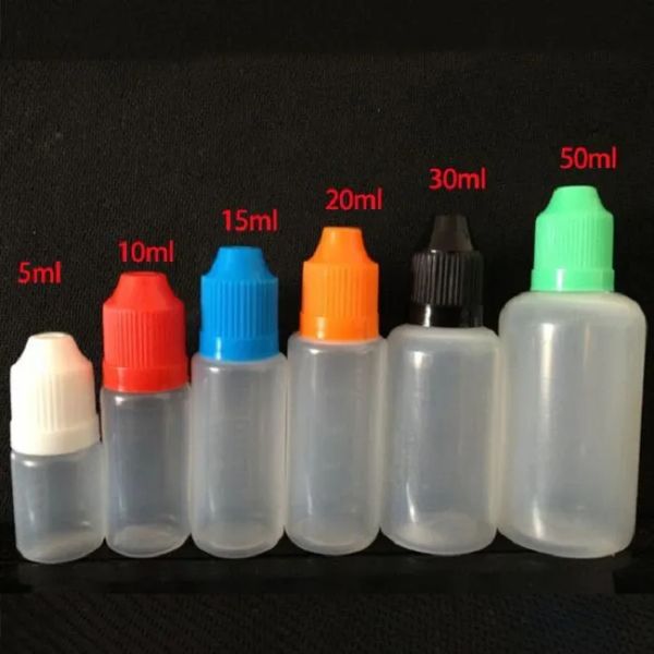 Klassische leere LDPE-E-Liquid-Flasche, 5 ml, 10 ml, 15 ml, 20 ml, 30 ml, kindersichere Flasche, Manipulationskappen mit langer und dünner Spitze, elektronische Zigarette, auf Lager, kostenlos mit FedEx