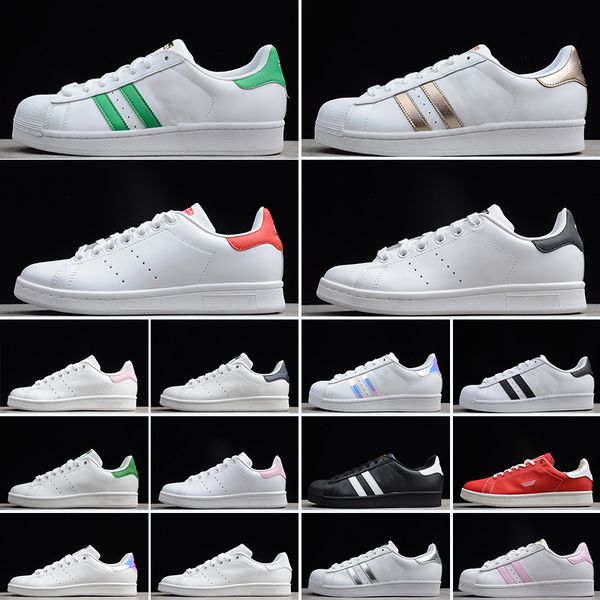 Zapatillas de correr de cuero clásico Blanco Negro Rojo Rosa Azul Oro Superstars 80s Stan Smith Pride Zapatillas Super Star Mujer Hombre Deporte Zapato casual 36-45