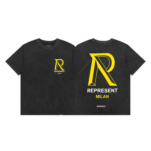 lettre classique grande R P R I N T R e p r e s e n tS desinger vintage Representdesigner t-shirts hauts noirs pour hommes t-shirts amples surdimensionnés mil an par is version t-shirt noir lettre rose