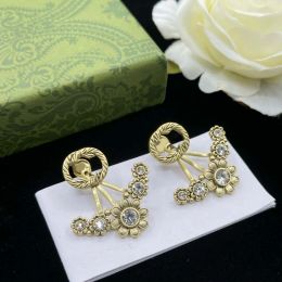 Klassieke letter Gold Stud Simple Style Ladies Diamond oorbellen merkpatroon hekjes danglers sieraden