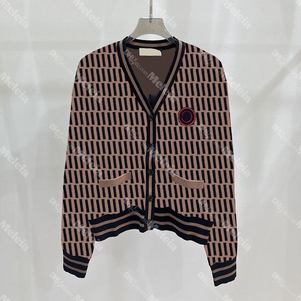 Lettre classique pulls jacquard col en V femmes cardigan designer pull tricoté pour dame marron tricots