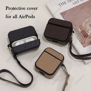 Patrón de letra clásica Faux Cuero Diseño de lujo AirPods Case de protección de concha para auriculares Apple 1 2 3 Pro Designer Wireless Hook Wirphone