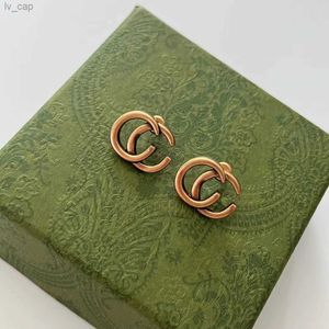 Boucles d'oreilles classiques avec lettres avec timbres, rétro, en or 14 carats, de styliste pour femmes, bijoux cadeaux d'anniversaire, de fête de mariage
