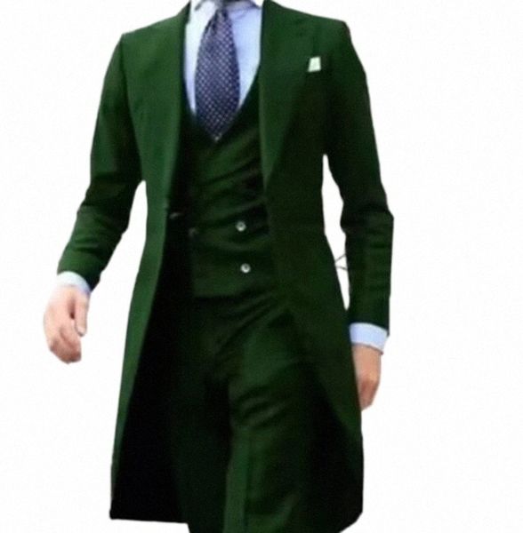 Classique Lg Manteau Marié Tuxedos Formel Vert / Rouge Design Tailcoat Hommes Party Groomsmen Costumes Pour Mariage Veste + Pantalon + Gilet 69y9 #