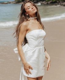 Classic Little White Wedding Dresses 2024 Beads sin tirantes Lectins Back Back Back Mini Civil Bridal Party Gowns Boho Beach Vestido de Noiva