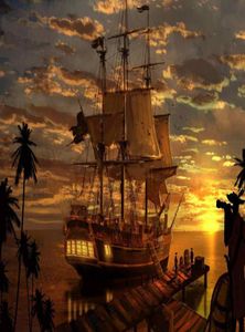 Salon classique Art décoration murale fantaisie Pirate Pirates bateau Boa peinture à l'huile photo HD imprimée sur toile pour la décoration de la maison 5818804