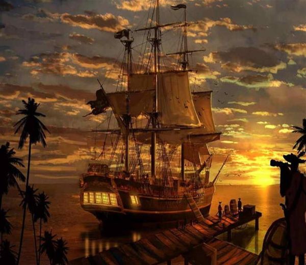 Arte clásico de la sala de estar decoración de la pared fantasía pirata pirata barco boa pintura al óleo imagen HD impresa en lienzo para la decoración del hogar 242163556