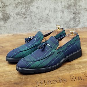 Klassieke Loafers British Men Canvas Plaid Tassel Slip-on Fashion Business Casual Shoes Party Daily AD078 3567