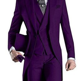 Clásico largo novio esmoquin formal diseño personalizado Tailcoat hombres fiesta padrinos de boda trajes para boda esmoquin chaqueta + pantalones + chaleco 220407