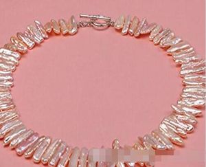 Forma clásica largo collar de perlas Biwa Collares de agua dulce naturales 7x20mm Rosa 18