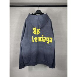 Classic Loose Designer Holdie Balencigs Fashion Hoodies Supe Sucecas Sweaters de alta calidad Correcto Versión 23 Cinta de papel texturizada Carta lavada con capucha antigua