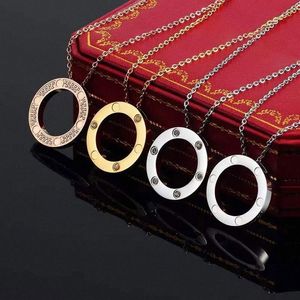 Klassieke Liefde Kettingen grote ring hanger Diamanten Ketting Mode dames heren goud zilver koppel met rode box2493