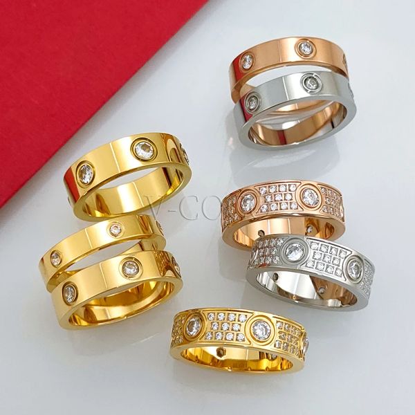 Anillo de amor clásico para mujeres, hombres, pareja, chapado en oro de 18 quilates, anillos de cristal de acero inoxidable, anillo de boda de circón cúbico, joyería de lujo