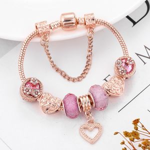 Bracelet classique en or Rose pour filles, bijoux en perles de cristal de pêche, cadeaux d'anniversaire pour Couple, vente en gros