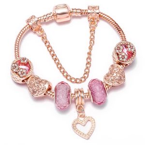Bracelet classique en or Rose pour femmes, bijoux en perles de cristal de pêche, cadeau d'anniversaire pour Couple, vente en gros