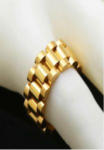 Klassieke luxe 24K Gold Ploated Men Watchband Rings roestvrij staal Golden Link Ring Hip Hop Mens Style Men Ring Watches Band Ring7498491