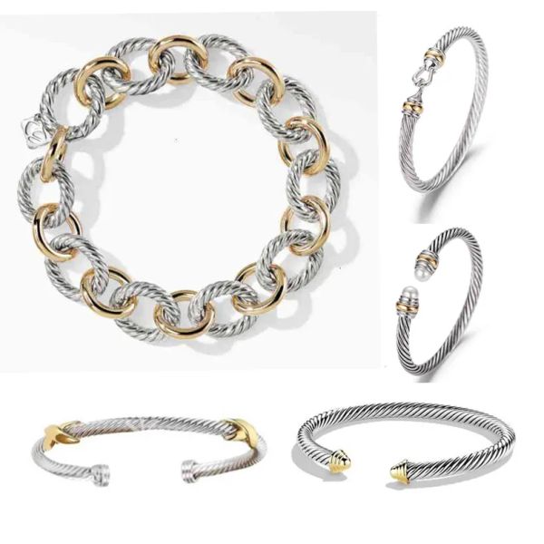 Pulseras de lujo clásicas Brazaletes de diseño trenzados Chapado en oro de 18 quilates Cuerda de alambre de plata Joyería de moda para mujer Pulseras con dijes abiertas simples Regalo de boda para fiesta 5 mm 4 mm