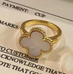 Klassiek luxe kristallen klaver ringmerk natuurlijke agaat trouwring mode paar ontwerper ringless stalen sieraden cadeau voor vrouwen aa