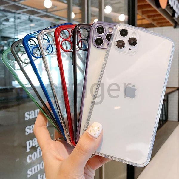 Étuis de placage de luxe classiques Côtés plats droits TPU Étui transparent antichoc transparent pour iPhone 12 Mini 11 Pro Max XR XS X 8 7 Plus SE2