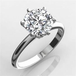 Classique luxe réel solide 925 bague en argent sterling 2Ct taille ronde SONA diamant bijoux de mariage anneaux de fiançailles pour les femmes SZ 4-10 S2812