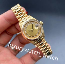 Montre de luxe classique pour femme Romen cadran diamant 69178 26 mm/31 mm grande loupe étanche mécanique bracelet en acier or jaune montres saphir classiques avec boîte