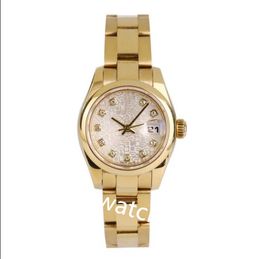 Reloj clásico de lujo para mujer Romen Diamond Dial 69178 26 mm Lupa grande Mecánico Pulsera de acero en oro amarillo Relojes clásicos de zafiro con caja