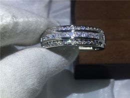 Klassieke Mannelijke Ring 3mm 5A Zirkoon steen 5A Cz Party Engagement trouwring ring voor Mannen Wit goud gevuld Jewelry5308922