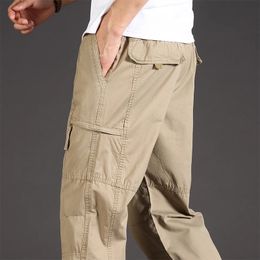 Klassieke man Casual Cargo Pants ritszakken grote en lange sport buitenoutfits kaki grijze heren broek 240329