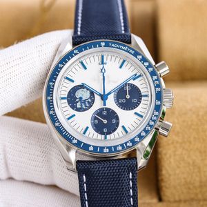 Klassieke handmatige mechanische herenwacht 42 mm blauwe nylon riem saffier spiegelbeweging keramische kast mode 007 Designer horloges luxe moissanite horloge