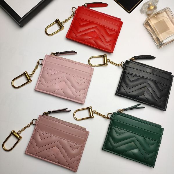 Porte-cartes Marmont classique Porte-clés Sac à fermeture éclair en cuir complet Zig Zag Sac à monnaie Portefeuille en cuir en gros pour femmes portefeuille court 10 * 7 cm Venez avec la boîte