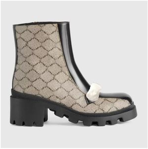 Classic Martin Boots 100% Cowhide Metal Platform Dames Schoenen Lederen ontwerper Dikke Soled Shoes Fashion Lady Zipper Short Desert Boot Coarse Heel Heel Maat 35-41-42