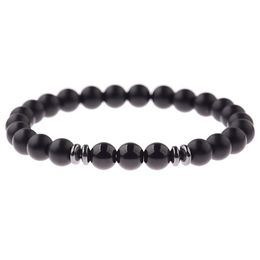 Klassieke mannen armband zwarte toermalijn matte natuursteen bescherming yoga kralen stretch armbanden hommes pulsera hombre