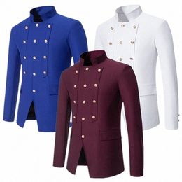 Klassieke Mannen Hof Banket Bruiloft Jasje Zwart/Blauw/Wit Fi Heren Staande Kraag Single Breasted Blazer jassen K6Tz #