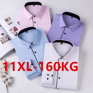 Klassieke mannen overhemd met lange mouwen plus groot formaat 8xl 9xl 10xl 11xl Business Office Purple White Slim Fit Social Twill Plain 240407