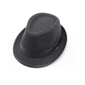 Hommes classiques Fedoras Jazz Felt Brim Hat Vintage automne hiver épais chapeau top chaud mâle gentleman noir gris Sun Visor Bowler