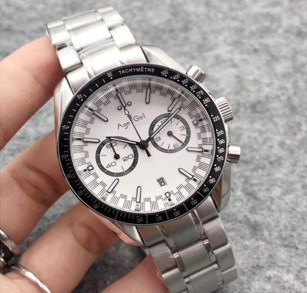 Classic Men Japan Quartz Chronograph White Black Cador Watch Speed Racing Ceramic Ceramic Sapphire Glass Sport Moon Montre Montreuse-bracelet1619944